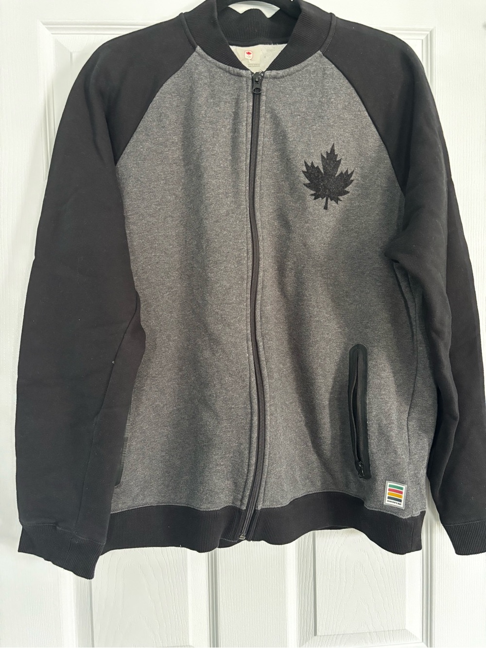 Men's Black & Charcoal Full-Zip Bomber Jacket with Maple Emblem